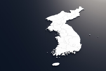 Map of South Korea and North Korea divided by administrative districts.3D Rendering.