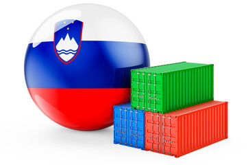 Canvas Print - Cargo containers with Slovenian flag. Freight shipping in Slovenia, 3D rendering