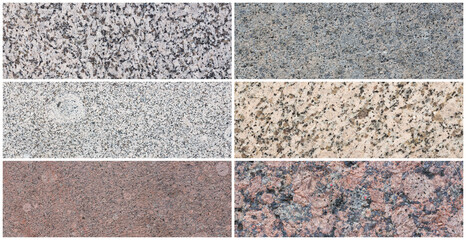 Wall Mural - Granite texture set. Collection of panoramic stone backgrounds. Natural granite with a grainy pattern. Wide panoramas with flat solid rough surface of rock.