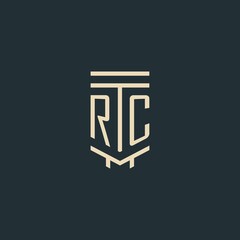 RC initial monogram with simple line art pillar logo designs