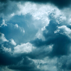 Wall Mural - sky with fluffy clouds. close-up. turquoise tone. thunderclouds background with copy space for desig