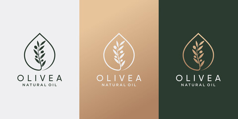 Wall Mural - Minimalist olive tree and water drop logo design with creative concept.