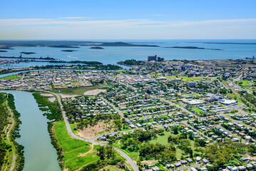 Wall Mural - View of Gladstone city and harbour looking towards Curtis Island