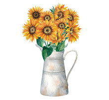 Hand Drawn Watercolor Sunflower Arrangement With Vase