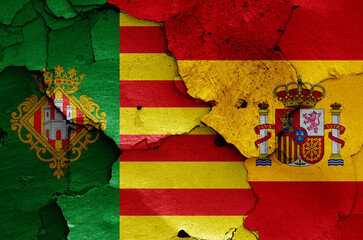 flags of Castellon de la Plana and Spain painted on cracked wall