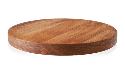 Round shape oak cutting board on white background