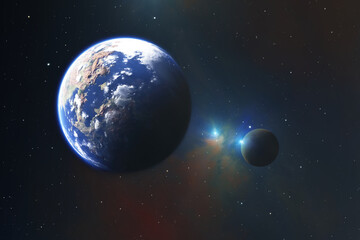 exoplanet and extrasolar moon with atmosphere