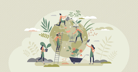 ecology agriculture and green sustainable harvesting tiny person concept. environmental gardening an