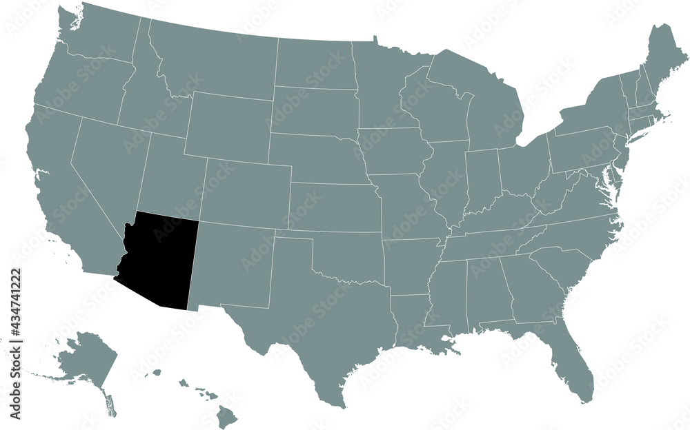 Black highlighted location map of the US Federal State of Arizona