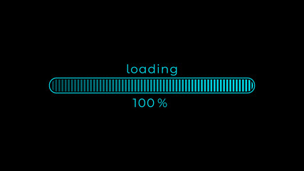 100% Futuristic Progress Loading Bar on Black Background