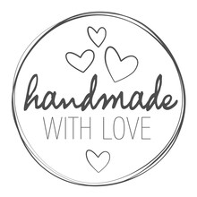 Round HANDMADE WITH LOVE Sticker Or Label Isolated On White Vector Illustration