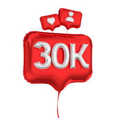 Wall Mural - Red balloons in celebration of 30k followers. Like balloon. 3d illustration