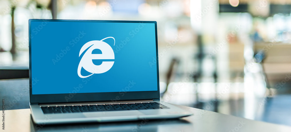 Explorer Computer Brand Laptop computer displaying logo of Internet Explorer Stock Photo ...