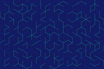 Abstract green cube pattern on dark blue background. Modern lines square mesh. Simple flat geometric design. You can use for cover, poster, banner web, flyer, Landing page, Print ad. Vector 
