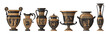 © Andrey - Set of antique Greek amphoras, vases with patterns, decorations and life scenes. Ancient decorative pots isolated on white background, old clay jugs, ceramic pottery. Vector illustration