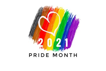 Drawing hearts on rainbow colors with texts ‘2021 Pride Month’, concept for lgbtqai celebrations in pride month around the world in June 25.