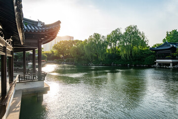 Beautiful moon lake park in Ningbo, China