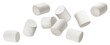 Falling marshmallows isolated on white background