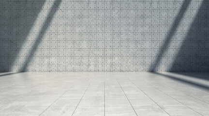 Abstract empty concrete wall with lights and shadow, Blank space room rough floor. 3d rendering