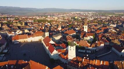Fototapete - Aerial drone view footage of Sibiu, Transylvania, Romania. Eastern Europe.