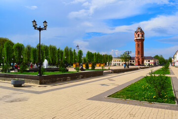 Wall Mural - Cathedral Square overlooking the water tower in Staraya Russa