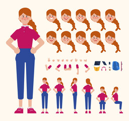 Businesswoman character creation design. Animation character office woman employee. Face Emotions, Expressions. Cartoon Illustration	