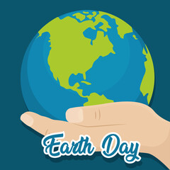 Planet Earth in a hand Earth day Vector illustration