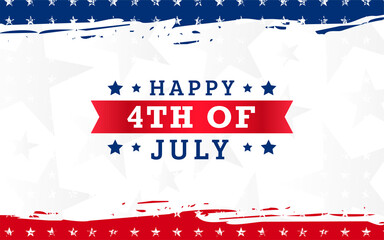 Happy 4th of July American independence day design with red ribbon on modern red & blue grunge brush background with a star. Use for sale banner, discount banner, Advertisement banner, postcard, etc.
