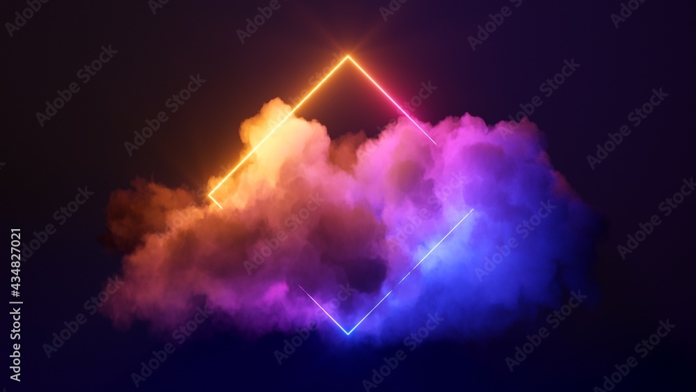 3d render, abstract minimal background with pink blue yellow neon light ...