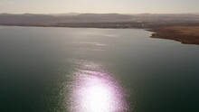 Dead Sea Coastline And Sun Reflection On The Water, Aerial View
Drone View From Israel Dead Sea North Part At Sunset
