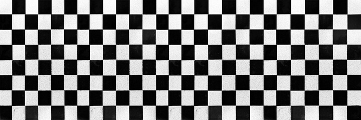 Sticker - Panorama of White and black checkered ceramic tiles pattern and background seamless