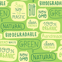 Wall Mural - Eco friendly text quote label seamless pattern