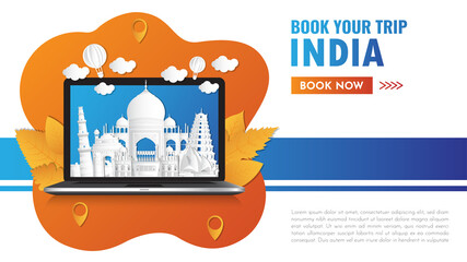 india Landmark Global Travel And Journey paper background. Vector Design Template.used for your advertisement, book, banner, template, travel business or presentation.