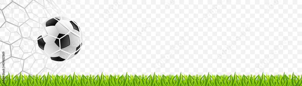 Soccer football on the net with grass. European championship 2021. Vector illustration isolated - obrazy, fototapety, plakaty 