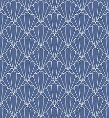 Wall Mural - Art Deco Style Repeat Pattern With Blue Periwinkle Shell Motifs. Stylized Floral Geometric Background.