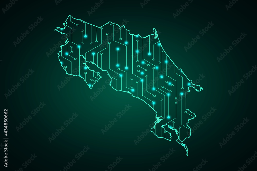 Map of Costa Rica, network line, design sphere, dot and structure on ...