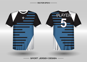 T-shirt sport vector design template, Soccer jersey mockup for football club. uniform front and back view. Clothing Men adult. Can use for printing, branding logo team, squad, match event, tournament