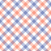 Seamless Gingham Pattern Vector Check Background In Blue Purple, Coral Pink, White. Spring Summer Geometric Vichy Design For Tablecloth, Picnic Blanket, Oilcloth, Other Fashion Textile Or Paper Print.