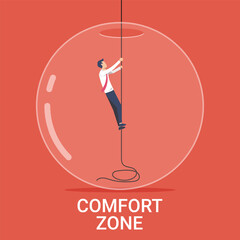 Businessman character trying to break out of his comfort zone vector illustration