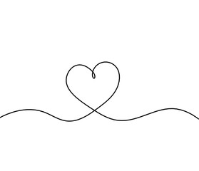 Abstract hearts as continuous line drawing on white as background