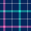 Plaid pattern windowpane in blue, pink, green, white. Bright colorful seamless tartan check plaid for womenswear flannel shirt, skirt, blanket, throw, other modern spring summer fashion textile print.