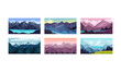 © Happypictures - Mountain Landscape with Peaks and Rocky Hills Vector Illustration Set.