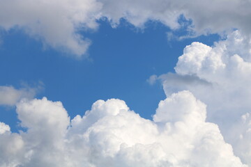 white fluffy clouds on blue sky in summer