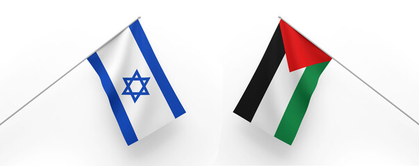 Wall Mural - flags of palestine and israel together over a white background - peace concept