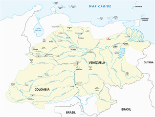 Wall Mural - Vector map of the Orinoco River drainage basin