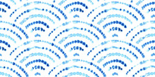 Seigaiha Seamless Watercolor Pattern. White And Blue Wavy Print For Textiles.