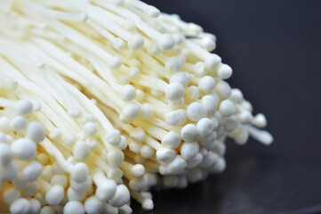 Enoki mushroom, Golden needle mushroom on black background