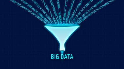 Futuristic Big Data Funnel with Binary Number Processing Visualization