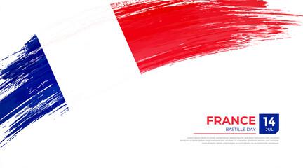 Wall Mural - Flag of France country. Happy bastille day of France background with grunge brush flag illustration