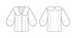 Fashion technical drawing of blouse with voluminous sleeves and large collar.